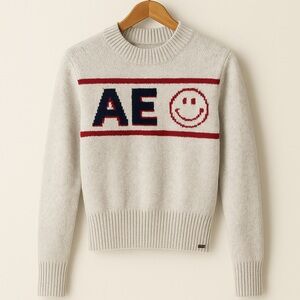 ❄️ American Eagle | 🦅 Smiley Graphic Mockneck Sweater Size Small